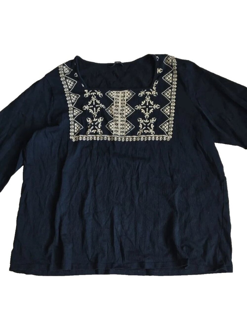 Lc Waikiki Navy Embroidered Square-Neck Tunic Top